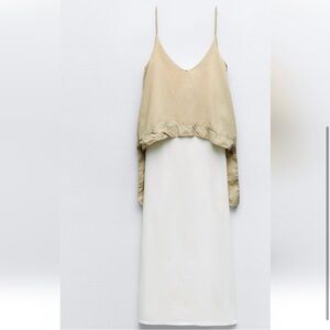 ZARA NWT White and Beige Sleeveless Slip
Dress